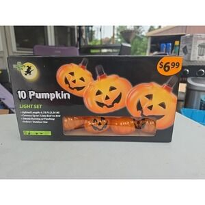 Vtg Nos Lot Of 2 sets - Halloween Jack-o-Lantern 10 Pc Pumpkin String Light Set